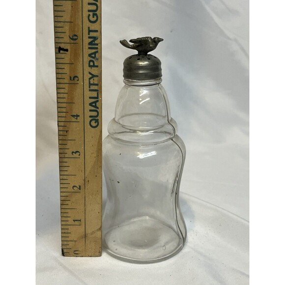 Pewter Metal Bird Topped Glass Shaker Salt Pepper MCM Vintage - Picture 5 of 7
